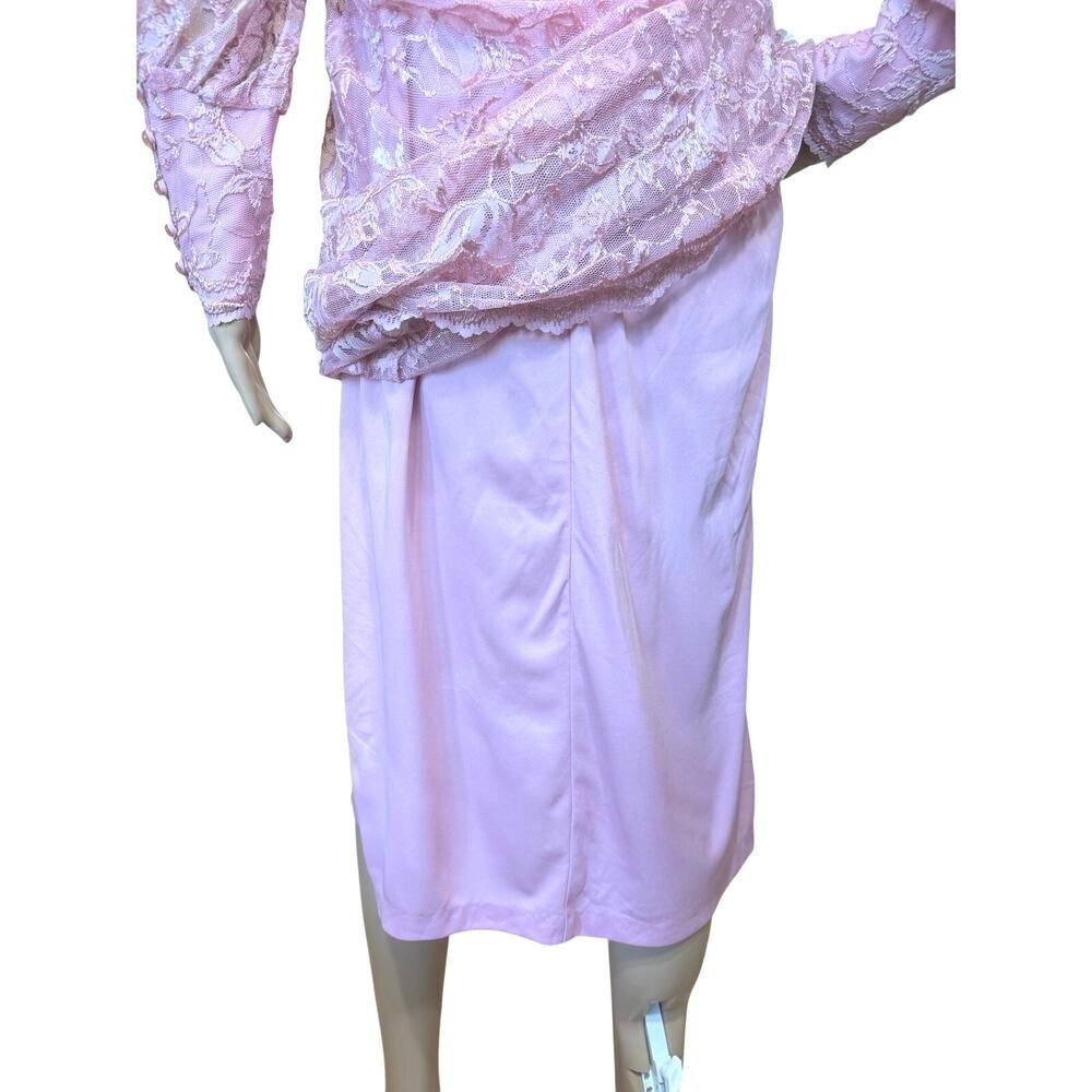 VTG 80s Romantic Pink Coquette Floral Lace Mesh Midi Dress Blaire Boutique Large - Picture 13 of 16